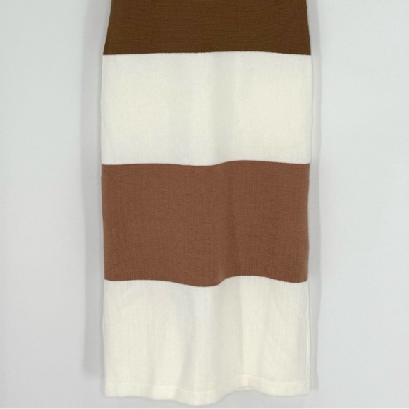 Lulus NWT Easily Gorgeous Ivory and Brown Striped Midi Sweater Dress, Size XS - Picture 9 of 13